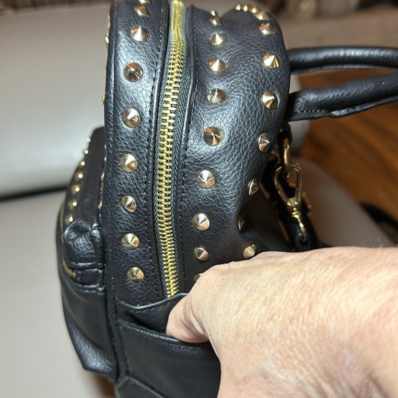 BeBe Small Black Studded Backpack - GUC - Gold and Rhinestone Hardware - Picture 3 of 9